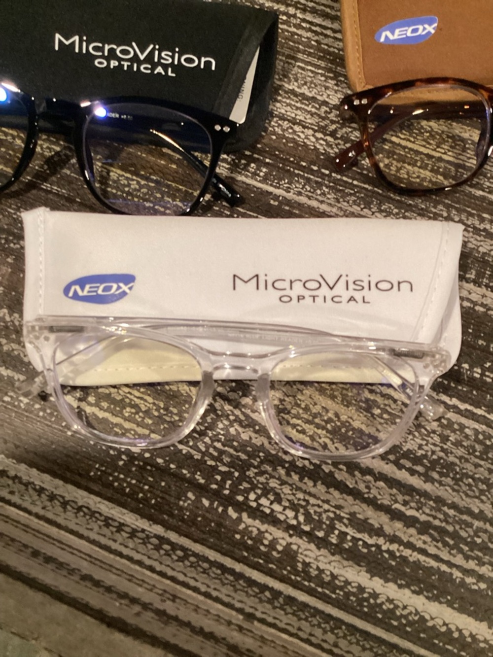 MicroVision Optical Clear Transparent Frame Glasses with Tortoiseshell Pair